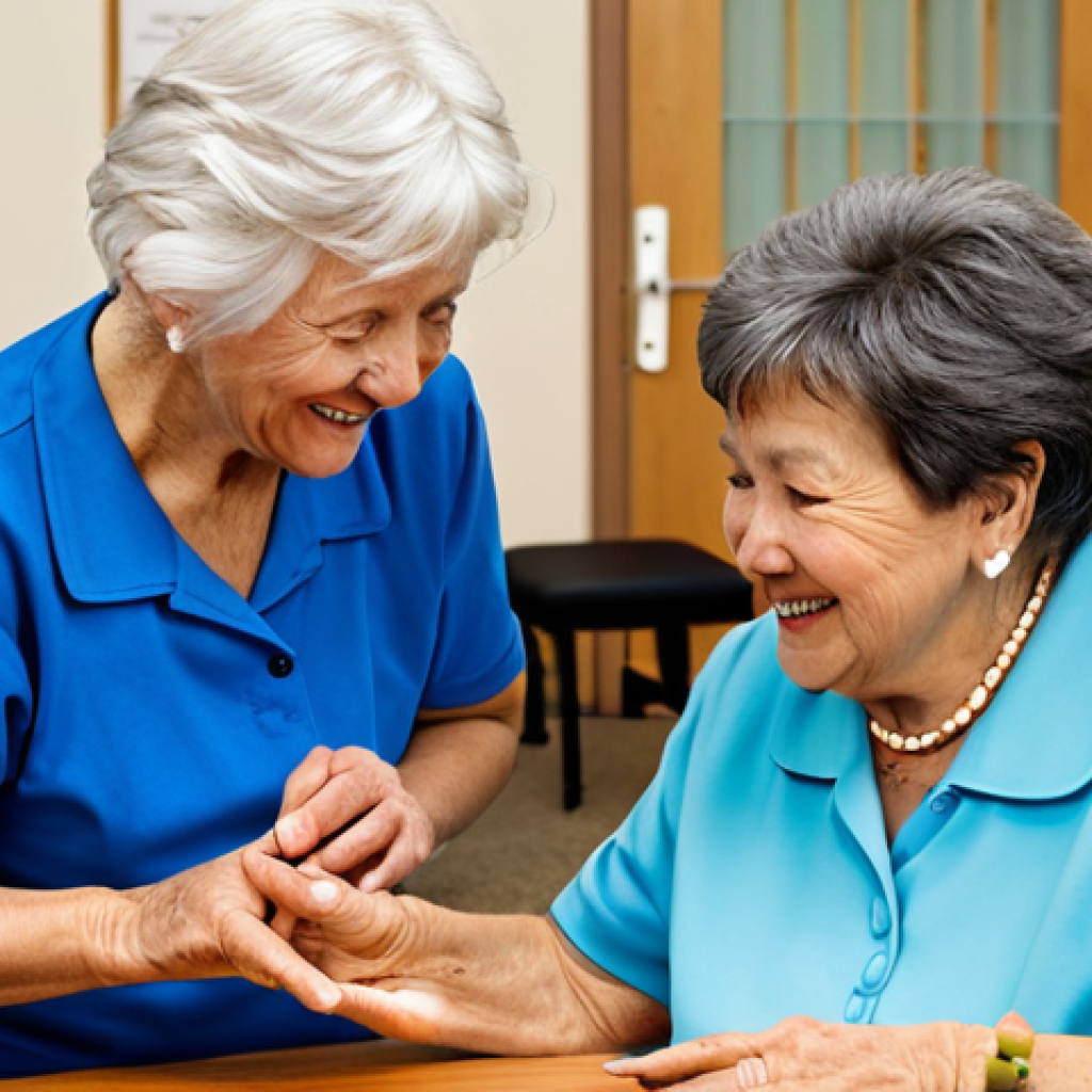 **Community Elder Care Center:** "A bright and welcoming community center, fully equipped for elderly care, featuring seniors participating in gentle exercises and engaging in arts and crafts, attended by caring staff in a professional setting. Focus on creating a warm and friendly atmosphere, fully clothed, safe for work, appropriate content, family-friendly, perfect anatomy, natural proportions, professional setting, well-formed hands, proper finger count."