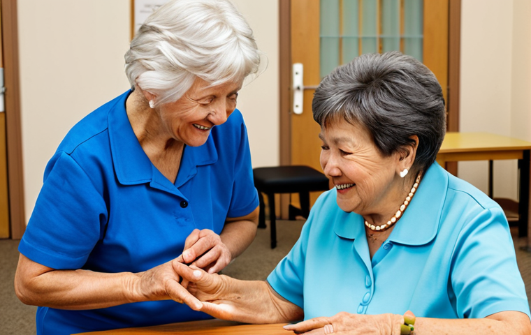 **Community Elder Care Center:** "A bright and welcoming community center, fully equipped for elderly care, featuring seniors participating in gentle exercises and engaging in arts and crafts, attended by caring staff in a professional setting. Focus on creating a warm and friendly atmosphere, fully clothed, safe for work, appropriate content, family-friendly, perfect anatomy, natural proportions, professional setting, well-formed hands, proper finger count."
