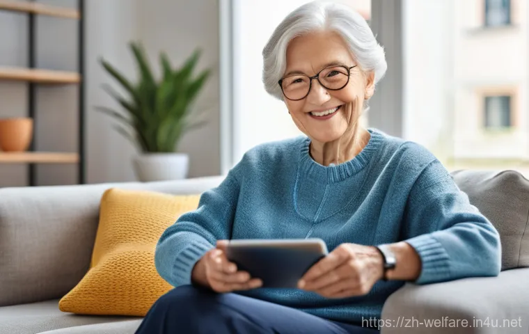 사회복지 서비스 개선 방안 - **Smart Elderly Care and Connection**
    A realistic, high-definition image of a serene elderly wom...
