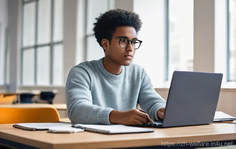 사회복지 현장실습 - **Prompt:** A young, determined social work intern, gender-neutral, with an earnest expression, sits...