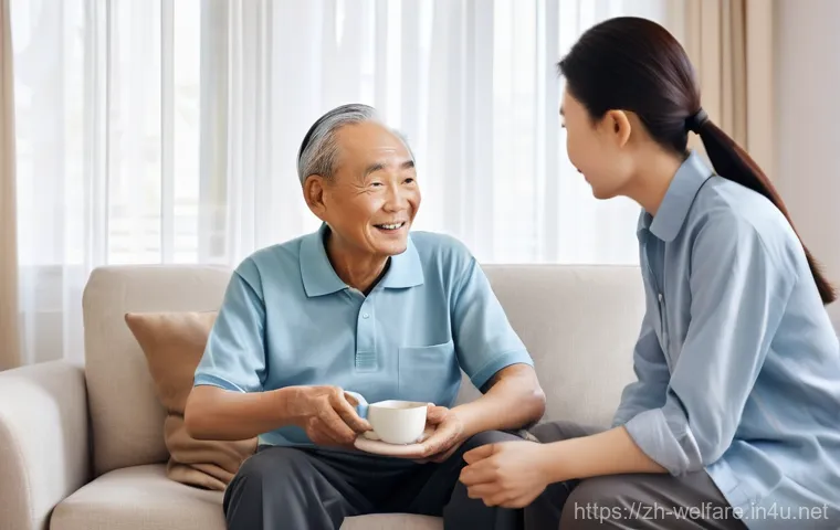사회복지 성과 평가 - **Prompt: Elderly Care with Personalized Support**
    A warm and inviting scene inside a cozy Chine...