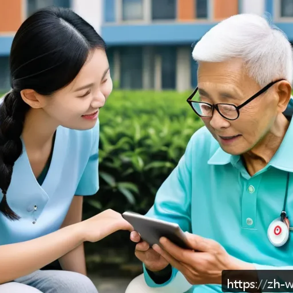 사회복지 이론 - A modern community elder care scene in a Chinese urban neighborhood featuring elderly people wearing...