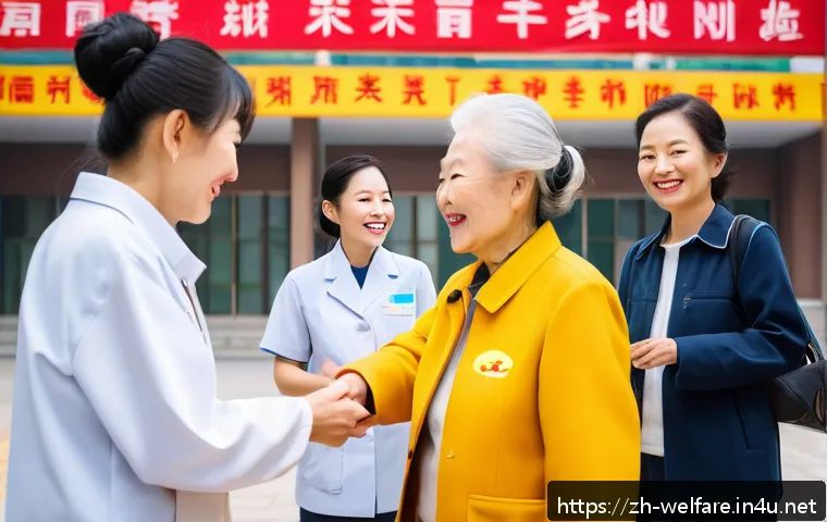 사회복지 창업 - A vibrant community center scene in a modern Chinese urban neighborhood, featuring diverse elderly r...
