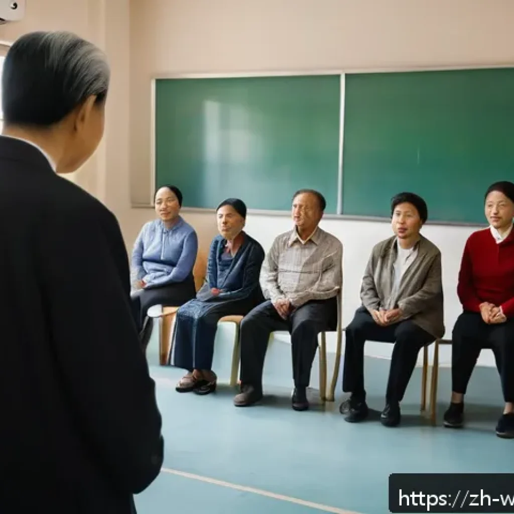 사회복지 직업 윤리 - A compassionate social welfare worker attentively listening to a diverse group of vulnerable adults ...