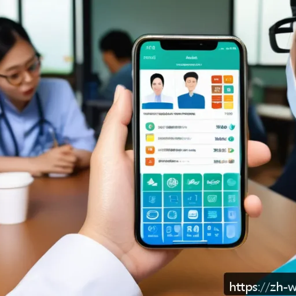 사회복지 플랫폼 - A modern digital welfare platform interface displayed on a sleek smartphone screen, showing clear ic...